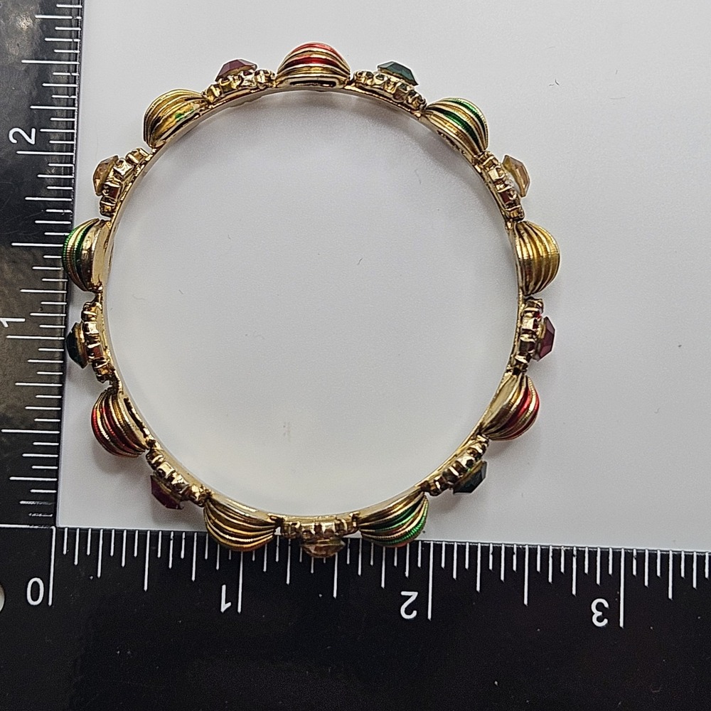 Set Bangle Bracelets Rhinestone Colorful Red Green Gold Tone - Picture 10 of 10